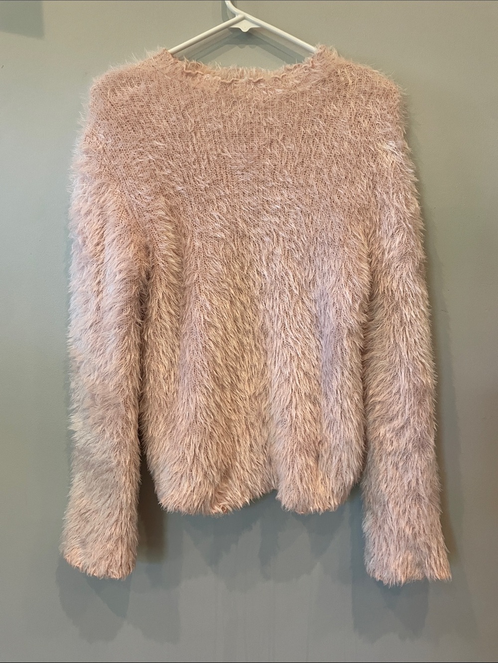 Women's Faux-Fur Eyelash Knit Crewneck Sweater - Blush Pink